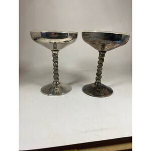 2 Vintage Valero Silverplate Twisted Stem Goblet Chalice